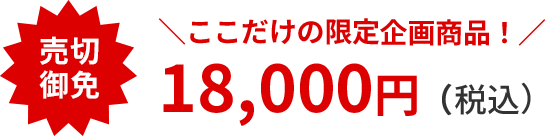 売切御免　ここだけの限定企画商品！18,000円（税込）